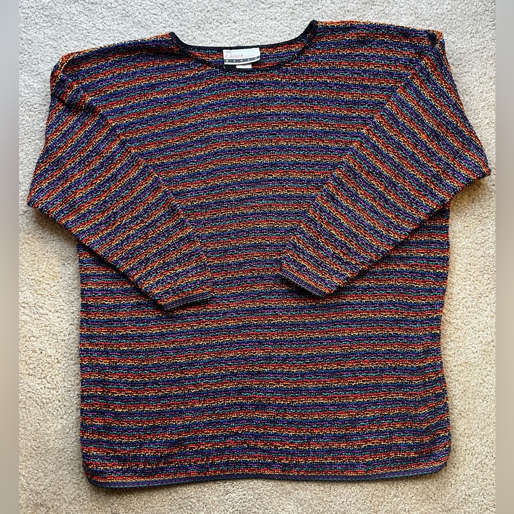 Vintage Diana Marco Rainbow Striped Woven Knit Sweater